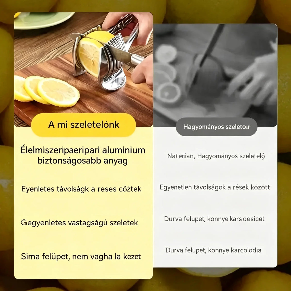 🍅 Rozsdamentes acél kézi konyhai szeletelő | Útmutató paradicsom, citrom, hagyma és egyebek egyenletes szeleteléséhez