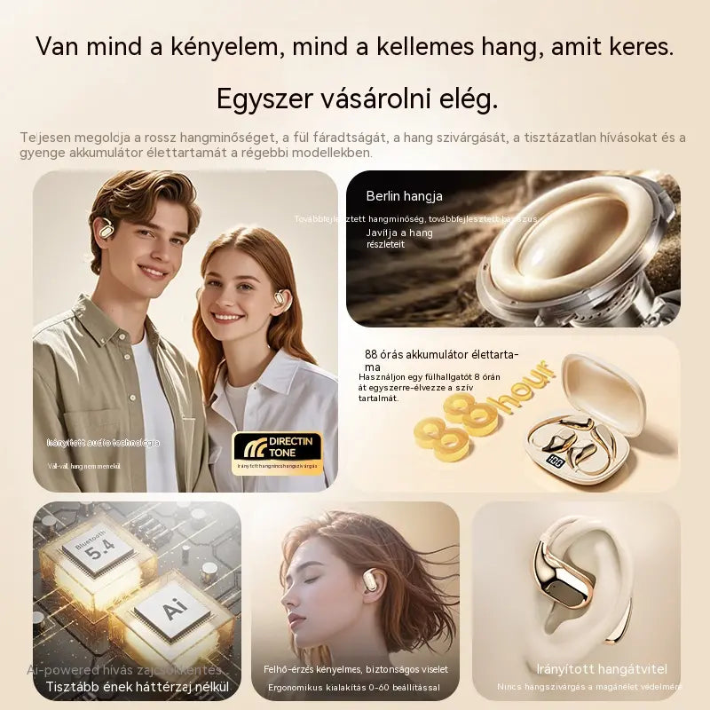 🔥【50% kedvezmény korlátozott ideig】🔋Vezeték nélküli Bluetooth fülhallgató beépített fülhorgos csontvezetés nélkül 🎙️🎧