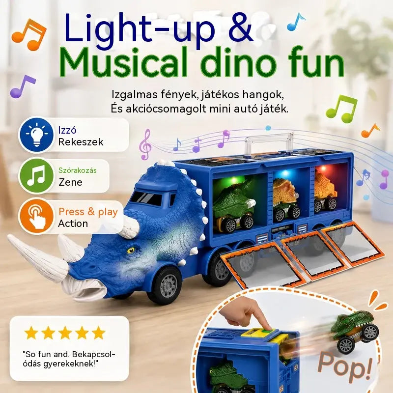🦖🚛 A dinoszaurusz teherautó, ami tárol, indít és szórakoztat! 🎵✨