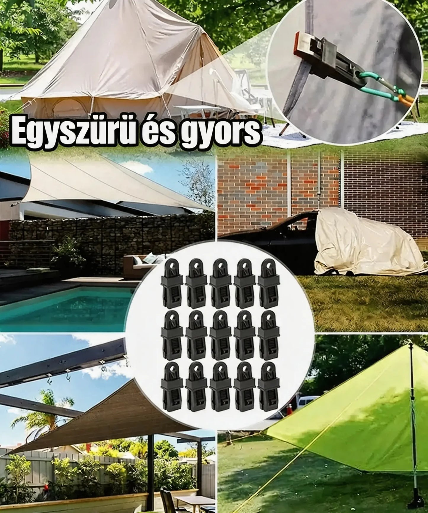 🏡🌿[50 darab] Árnyékolóháló-rögzítő kapcsok, sátorrögzítő kapcsok