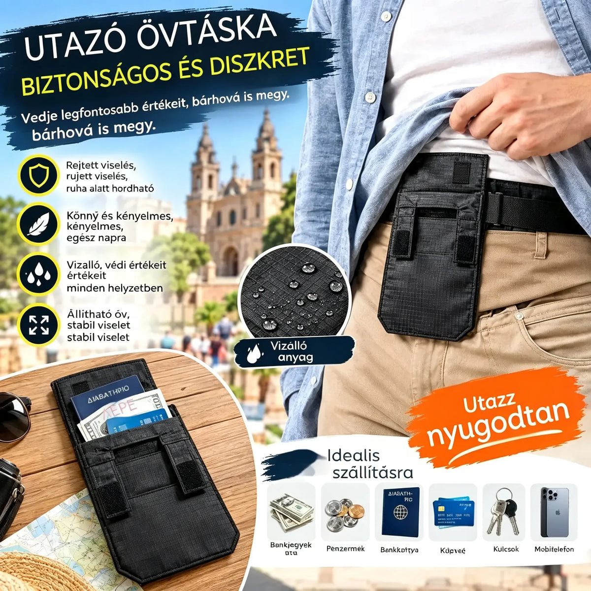 Darabonként 7700 forint 💳✈️ Rejtett pénzöv útlevél, készpénz és kártyák számára – Hordozható, biztonságos deréktáska repülőterekre, városnézéshez és szabadtéri kirándulásokhoz 🌍