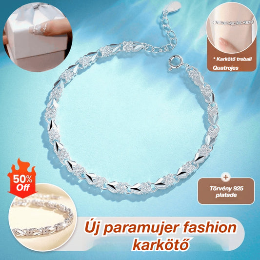 😀👉【Vásárolj egyet, kapsz egyet ingyen】💖🍀Tetszik az új divatos 925-ös ezüst négylevelű lóhere női karkötő