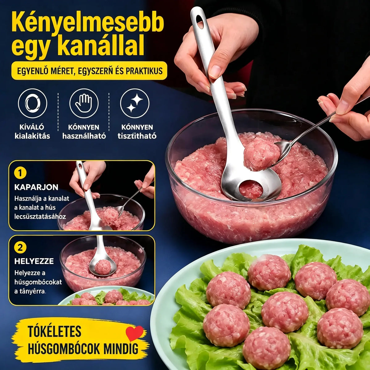 🍖 【3 darabos】304 rozsdamentes acél húsgombóc forma - Ideális hús- és halgombócok készítéséhez, tökéletes otthoni főzéshez 🥄