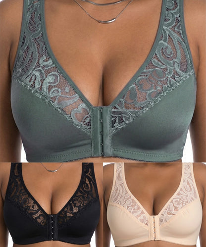 💕 Utolsó nap - 50% kedvezmény【3 részes szett】【L-4XL】😍 plus size push-up légáteresztő merevítős melltartó, varrás nélküli fazon elöl záródással, utánvétes fizetés