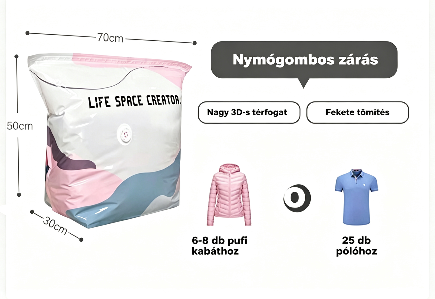 👕📦 [5 darabos szett! 1998 forint/db] Vákuumos ruhákhoz való tárolózsákok — Pumpa nélkül | Vastagított kialakítás dupla rétegű tömítésekkel a kipukkadás és a légszivárgás hatékony megakadályozása érdekében.
