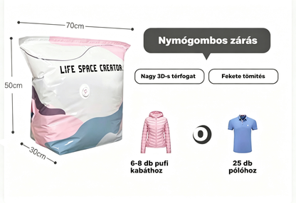 👕📦 [5 darabos szett! 1998 forint/db] Vákuumos ruhákhoz való tárolózsákok — Pumpa nélkül | Vastagított kialakítás dupla rétegű tömítésekkel a kipukkadás és a légszivárgás hatékony megakadályozása érdekében.