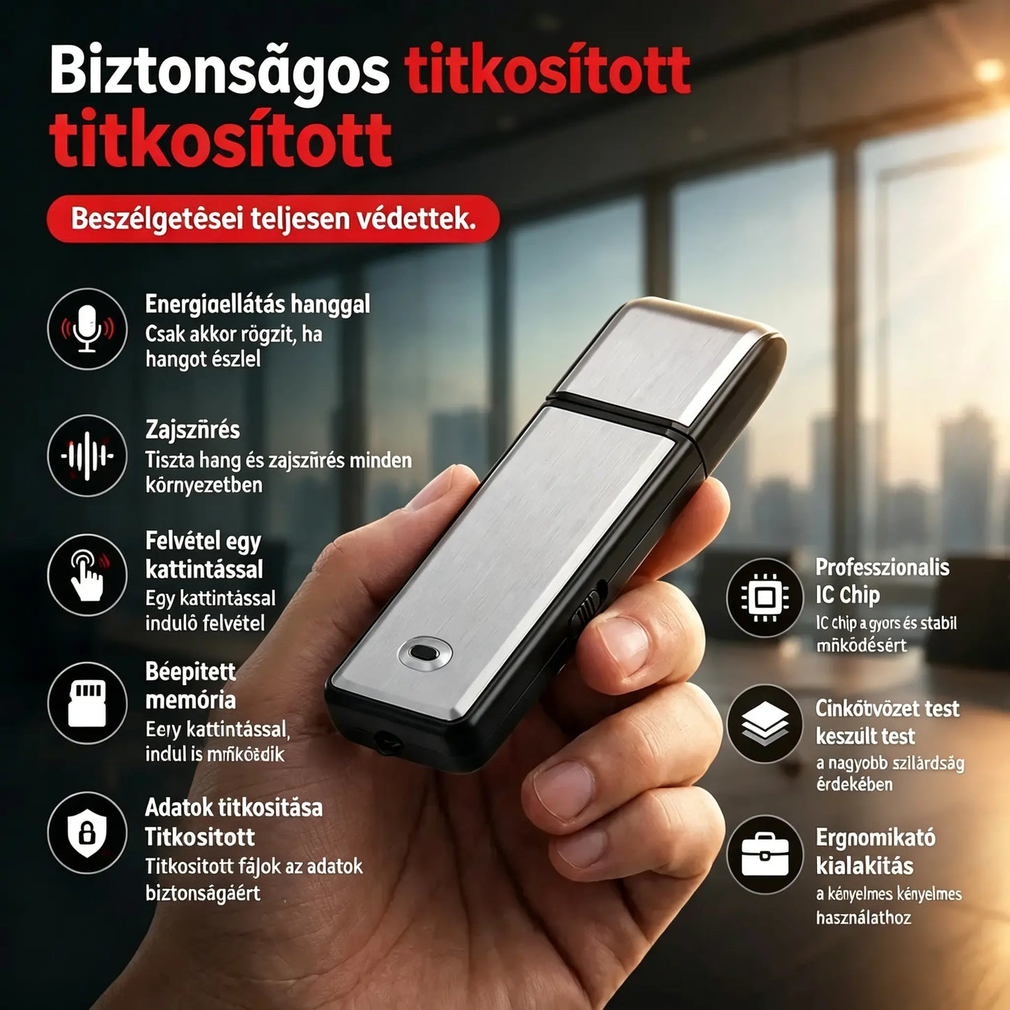 🔥【50% kedvezmény korlátozott ideig】Hordozható, nagy felbontású USB hangrögzítő zajcsökkentéssel