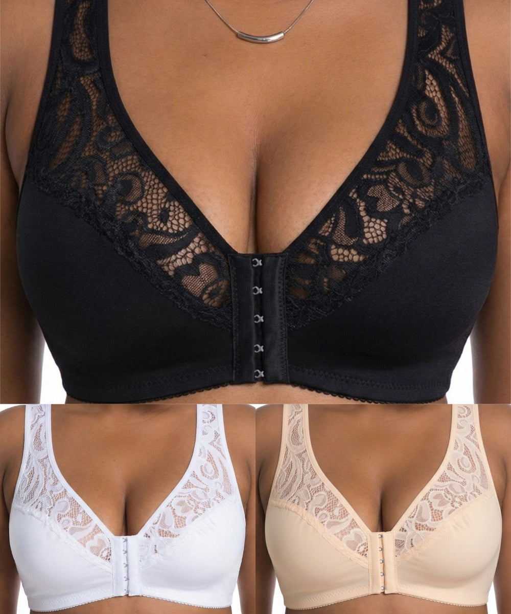 💕 Utolsó nap - 50% kedvezmény【3 részes szett】【L-4XL】😍 plus size push-up légáteresztő merevítős melltartó, varrás nélküli fazon elöl záródással, utánvétes fizetés