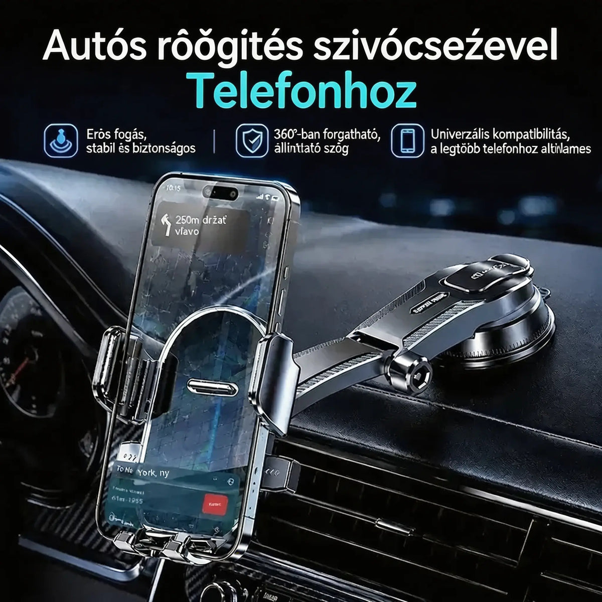 🚗📱 Autós telefontartó dupla tapadókoronggal | 400-szor stabilabb, biztonságosabb illeszkedés és automatikus záródás