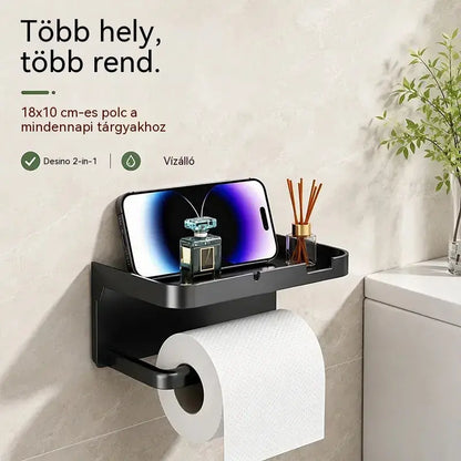 Falra szerelhető WC-papírtartó kiegészítőkkel, masszív talppal, modern fürdőszobai polccal, könnyen felszerelhető, mobiltelefonok és egyéb tárgyak tárolására alkalmas.