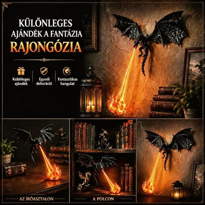 🐉🔥 3D tűzokádó sárkány LED fény | Fantázia világító könyvespolc dekoráció