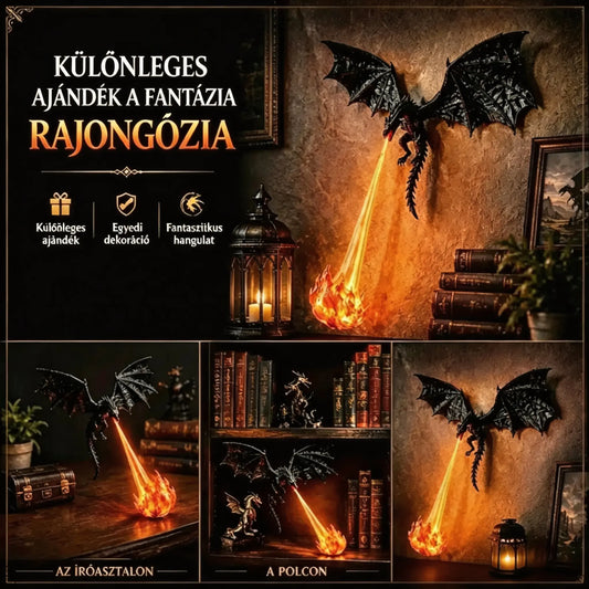 🐉🔥 3D tűzokádó sárkány LED fény | Fantázia világító könyvespolc dekoráció