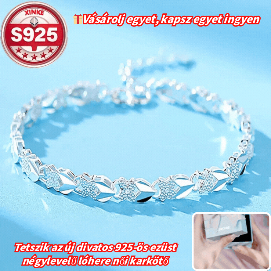 😀👉【Vásárolj egyet, kapsz egyet ingyen】💖🍀Tetszik az új divatos 925-ös ezüst négylevelű lóhere női karkötő