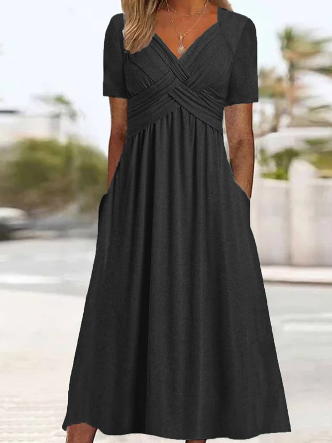 🔥🔥【50% KEDVEZMÉNY】👗【S-3XL】Tiszta színű, középhosszú, lezser ruha