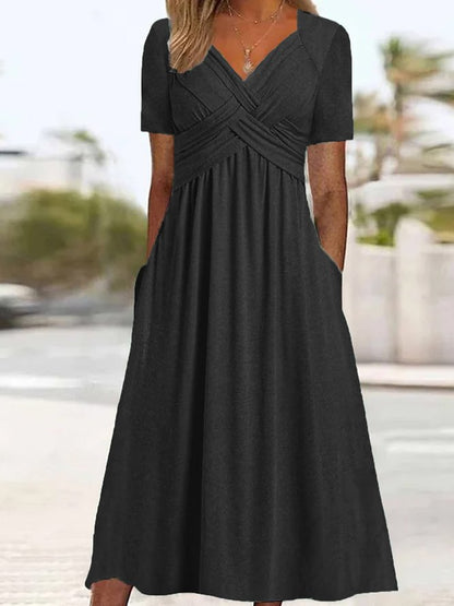 🔥🔥【50% KEDVEZMÉNY】👗【S-3XL】Tiszta színű, középhosszú, lezser ruha