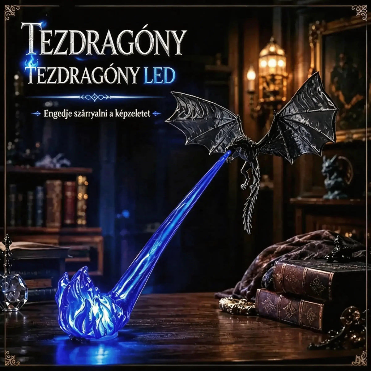 🐉🔥 3D tűzokádó sárkány LED fény | Fantázia világító könyvespolc dekoráció