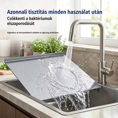 🔪 Rozsdamentes acél vágódeszka hajtott széllel – Extra vastag és multifunkcionális, ideális professzionális konyhákba és otthoni használatra 🍽️