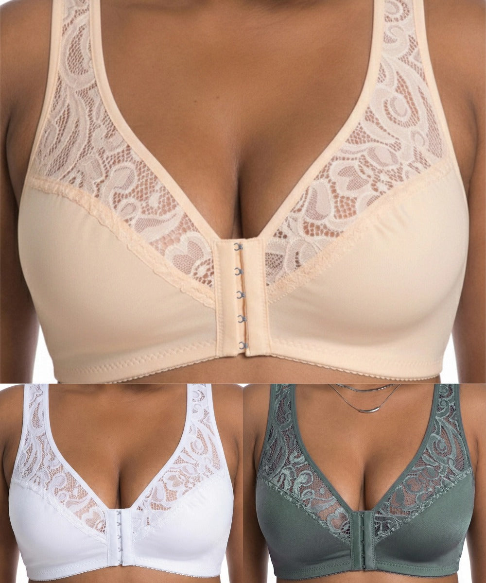 💕 Utolsó nap - 50% kedvezmény【3 részes szett】【L-4XL】😍 plus size push-up légáteresztő merevítős melltartó, varrás nélküli fazon elöl záródással, utánvétes fizetés