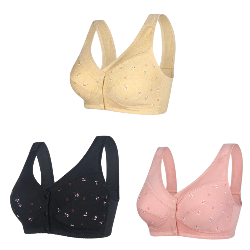 ✨【1+2 ingyen】💞[40–105 kg] Elegáns, elöl gombos pamut melltartó középkorú hölgyeknek🎉49% KEDVEZMÉNY