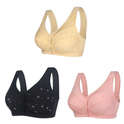 ✨【1+2 ingyen】💞[40–105 kg] Elegáns, elöl gombos pamut melltartó középkorú hölgyeknek🎉49% KEDVEZMÉNY