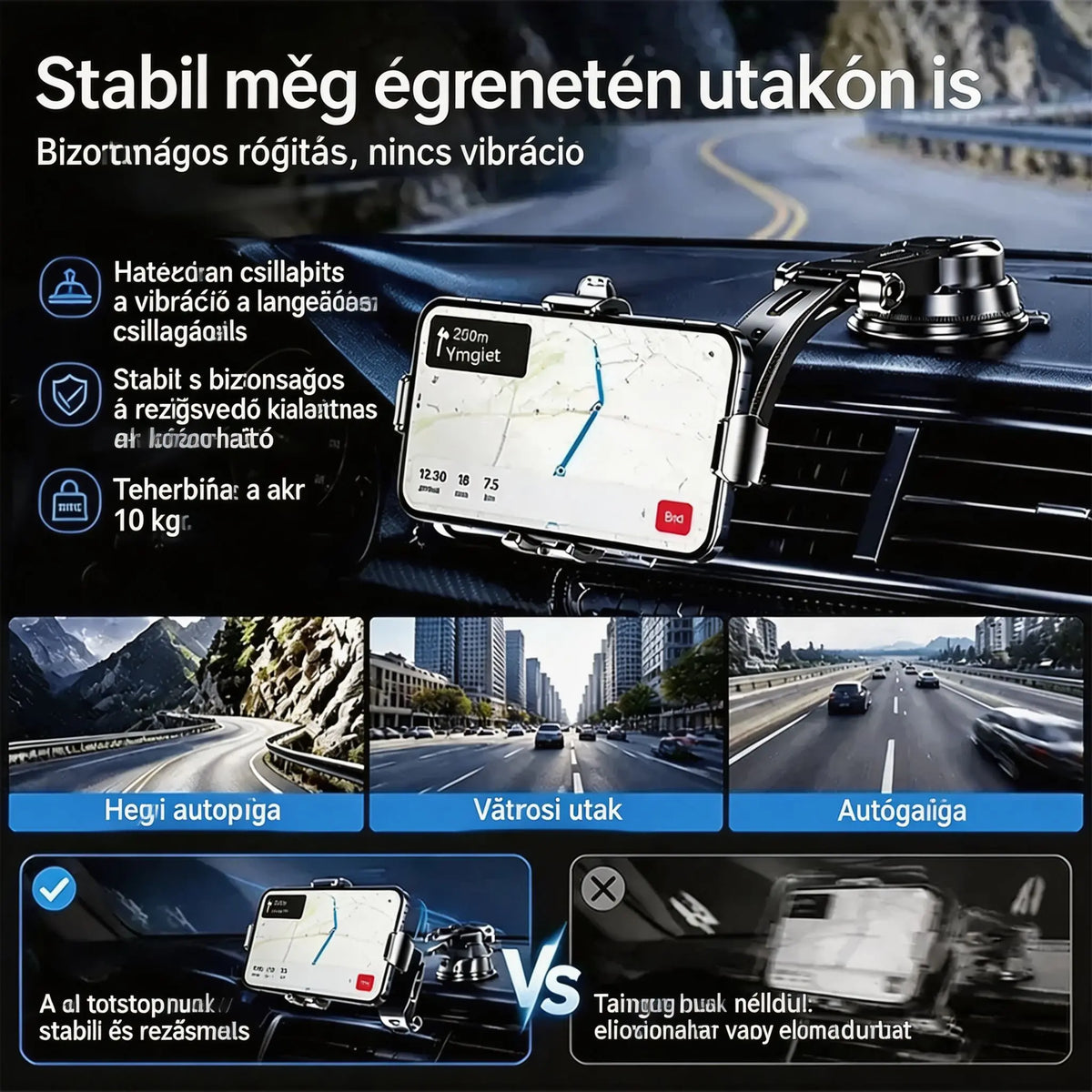 🚗📱 Autós telefontartó dupla tapadókoronggal | 400-szor stabilabb, biztonságosabb illeszkedés és automatikus záródás