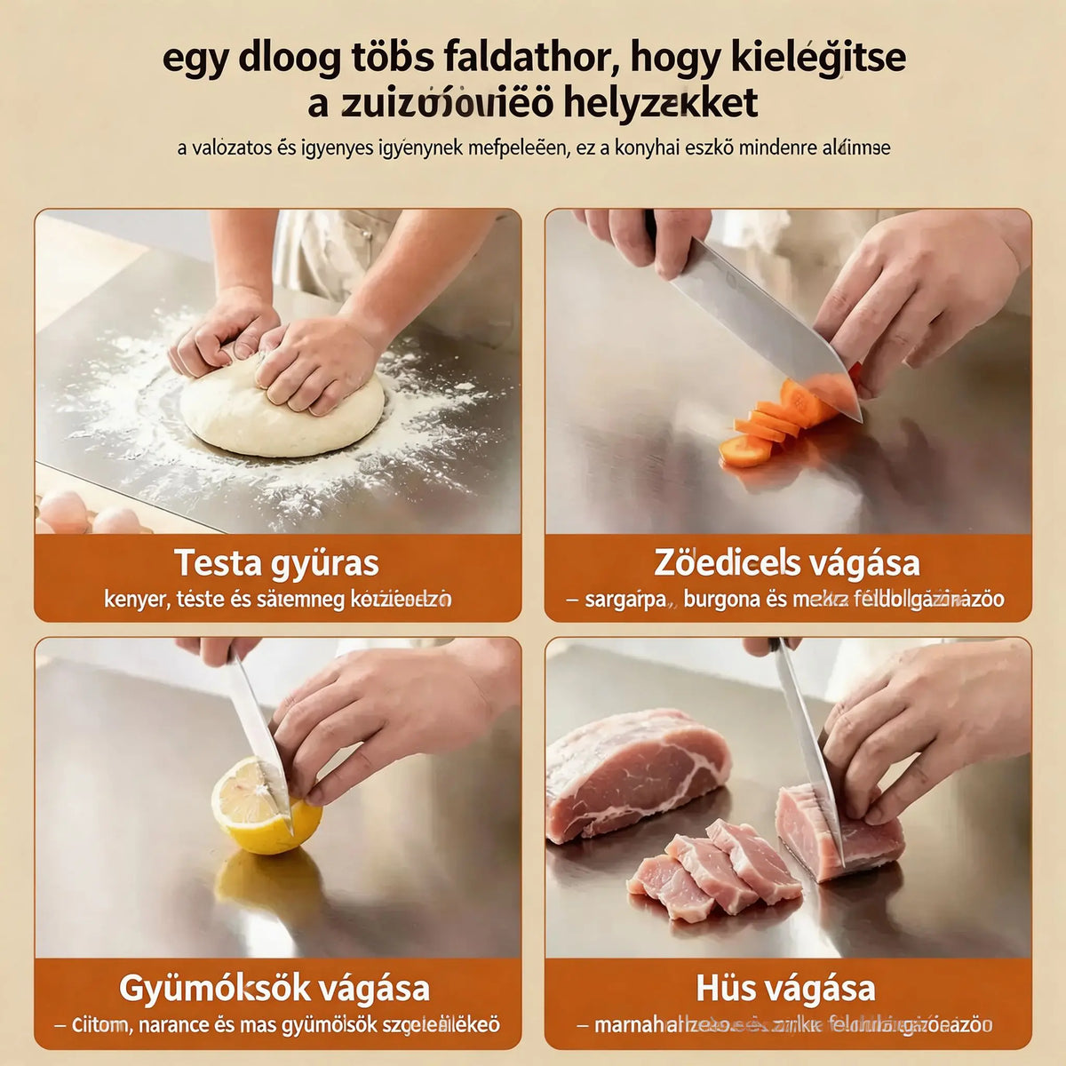 🔪 Rozsdamentes acél vágódeszka hajtott széllel – Extra vastag és multifunkcionális, ideális professzionális konyhákba és otthoni használatra 🍽️