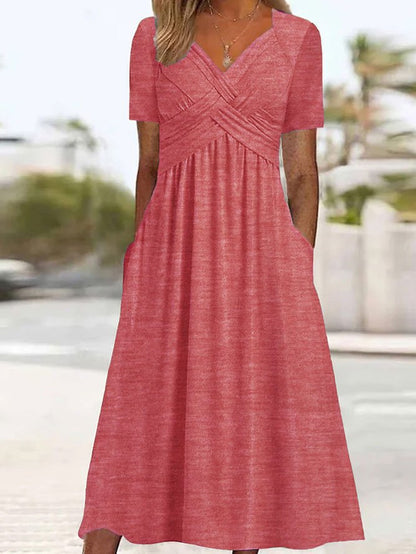 🔥🔥【50% KEDVEZMÉNY】👗【S-3XL】Tiszta színű, középhosszú, lezser ruha
