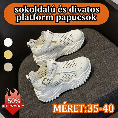 【35-40】Új, lezser, lélegző, vastag talpú, üreges szandál