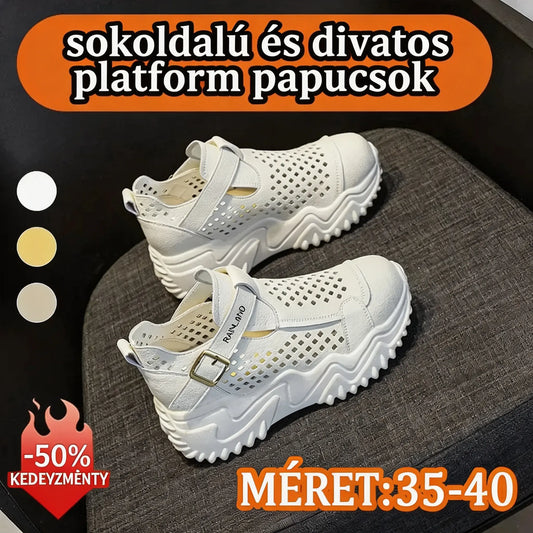 【35-40】Új, lezser, lélegző, vastag talpú, üreges szandál