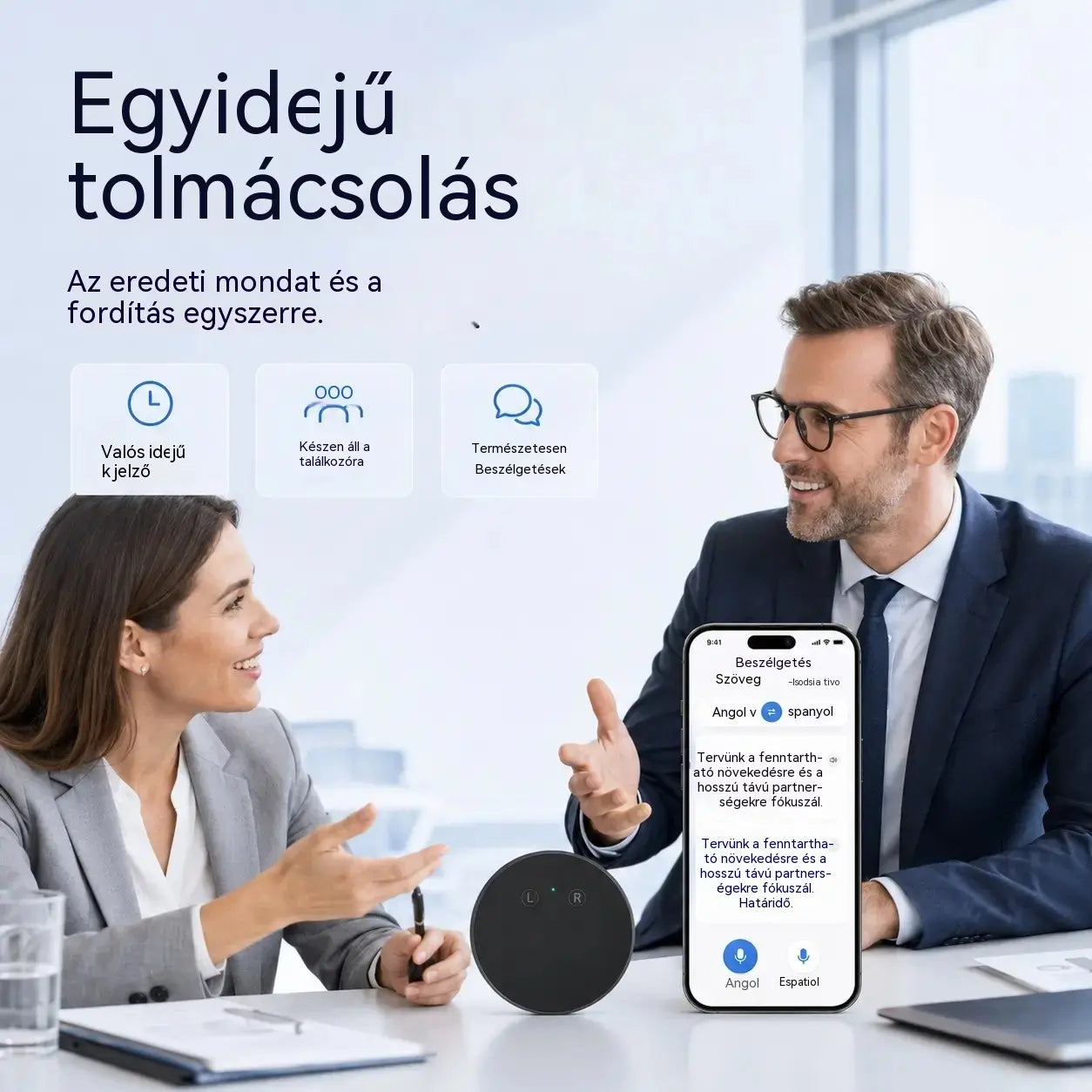 AI nyelvi fordítóeszköz – Valós idejű, kétirányú hangfordító többnyelvű támogatással