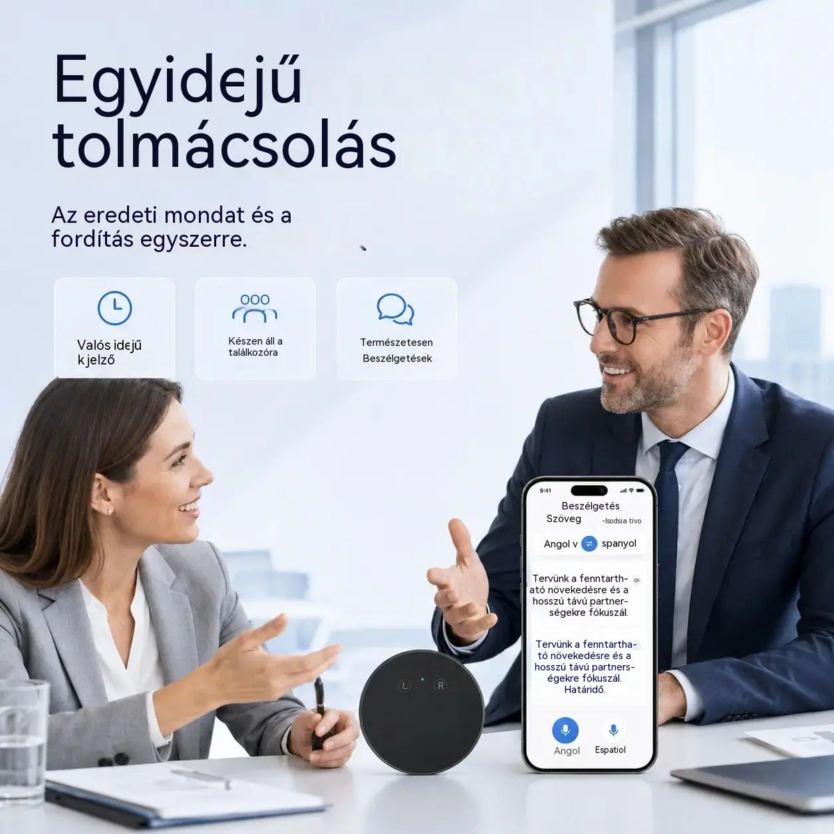 AI nyelvi fordítóeszköz – Valós idejű, kétirányú hangfordító többnyelvű támogatással