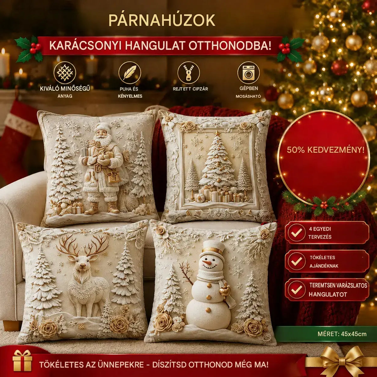 🎅Karácsonyi akció 49% kedvezmény🎄Karácsonyi témájú párnahuzat 【4 darabos szett】