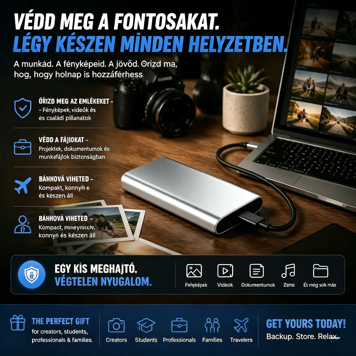 Utolsó nap, amikor 50%-ot olcsóbban vásárolhatsz - Hordozható külső SSD meghajtó - Védd meg fotóidat, videóidat és fontos fájljaidat.