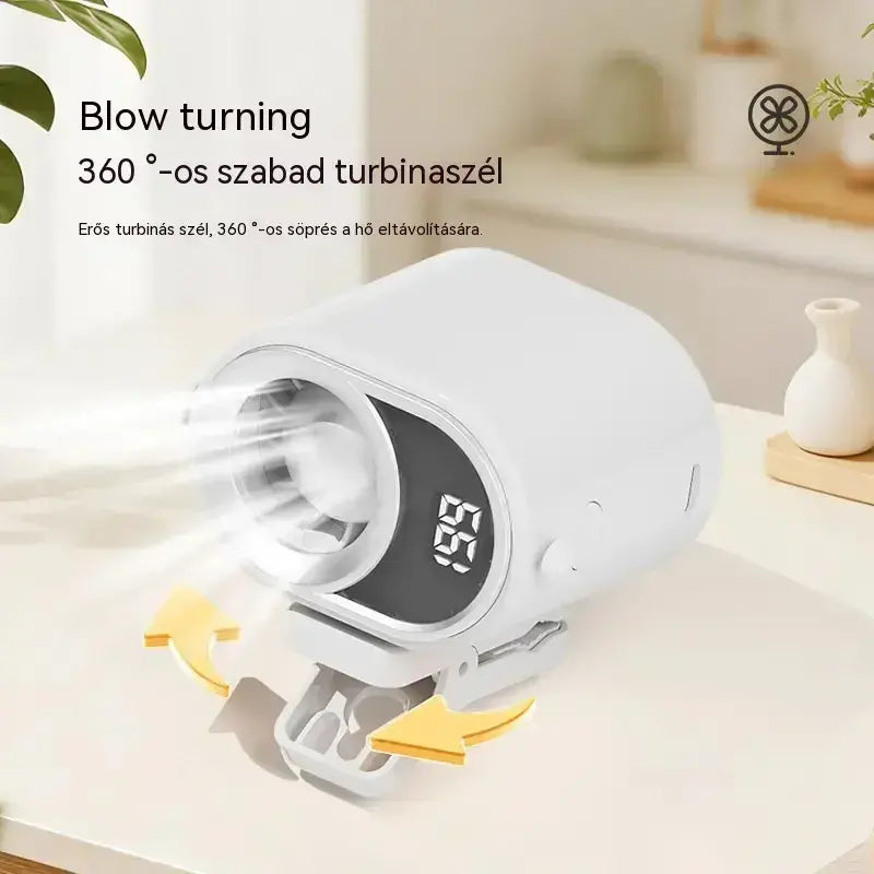 🌀 Kézhasználat nélküli ventilátor LED kijelzővel, beépített csipesszel és 199 állítható szinttel