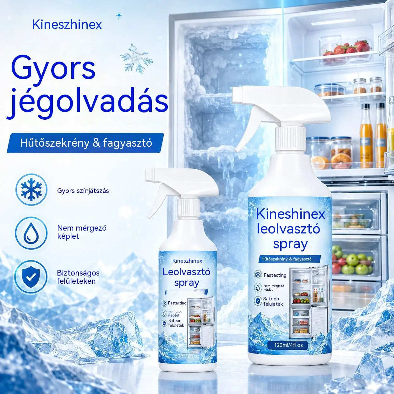 🔥【2 üveg 9600】❄️ Új jégtelenítő spray 2026 🧡 Gyorsan eltávolítható jég a fagyasztóból