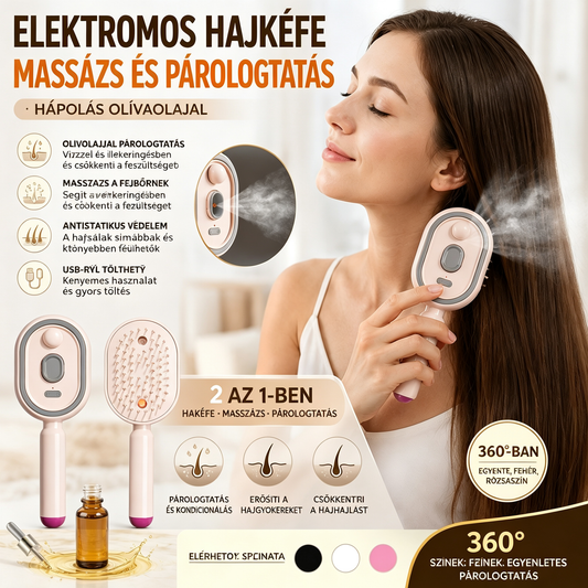 Csak 9930 forint! 📢📢 Szuper ajánlat!! ⏰ Elektromos légzsákos masszázsfésű (illóolaj-köd funkcióval) — Könnyű ápolás a hajad táplálására ✨🔥