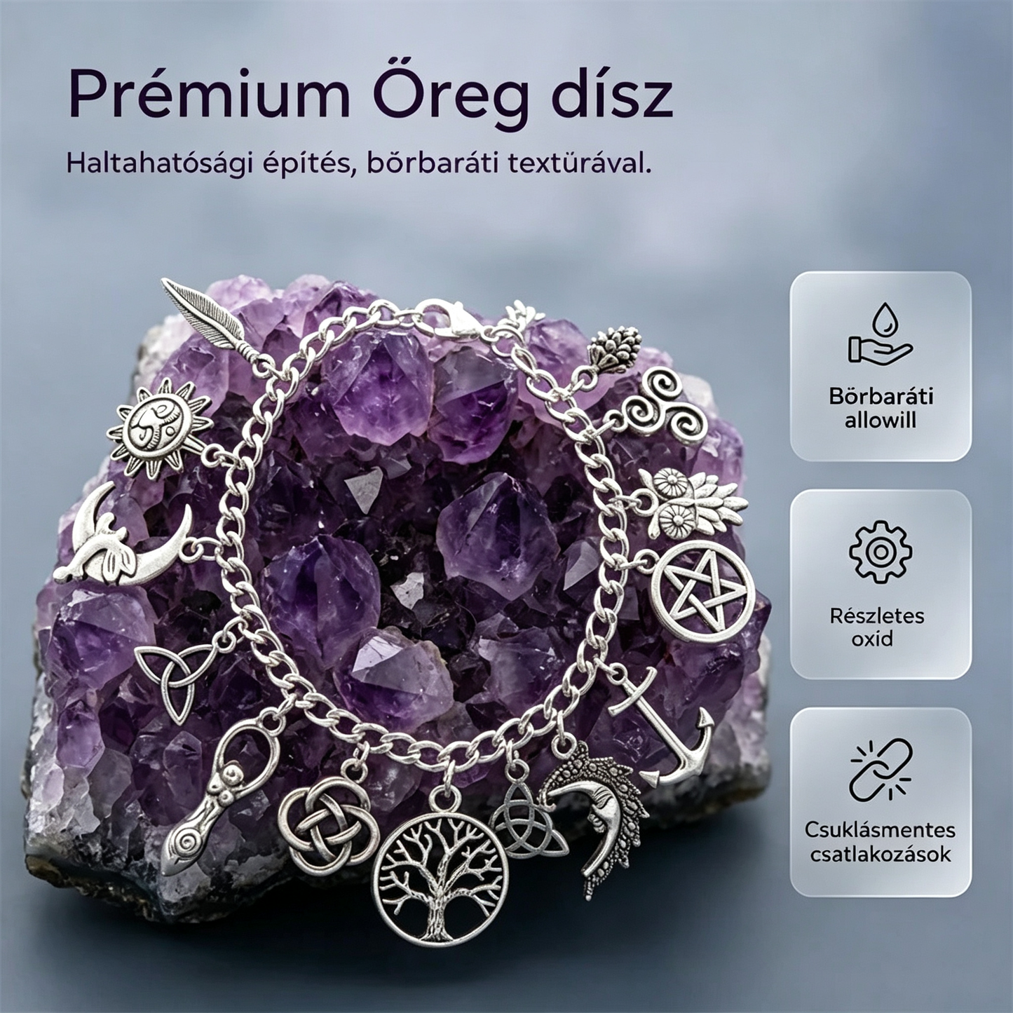 Női vintage charmos karkötő misztikus hangulattal – Mennyei, gótikus és bohém ékszerek 🔮✨
